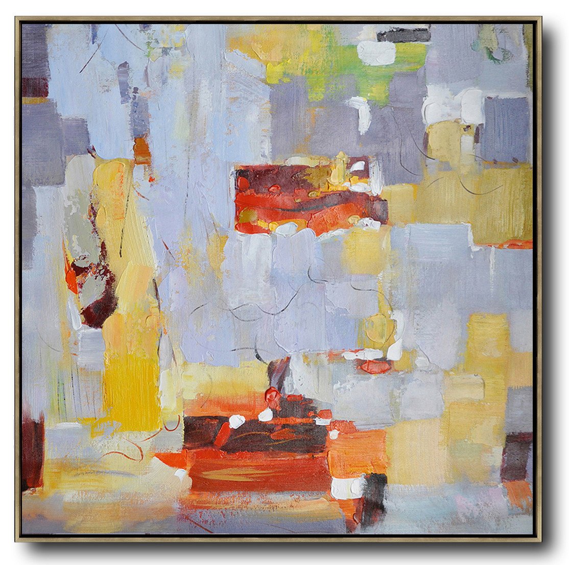 Huge Abstract Painting On Canvas,Oversized Contemporary Art,Custom Oil Painting,Violet Ash,Yellow,Red,Orange.etc